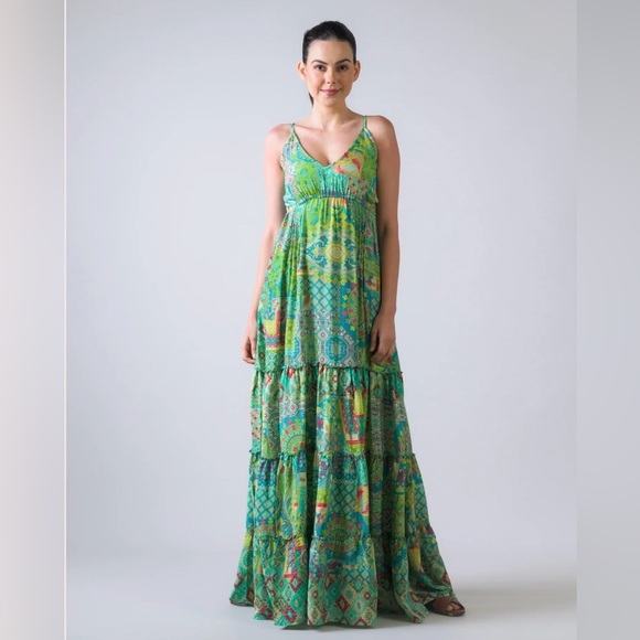 Rhea Dresses & Skirts - RHEA Green Patterned Maxi BOHO DRESS NWT size Small
